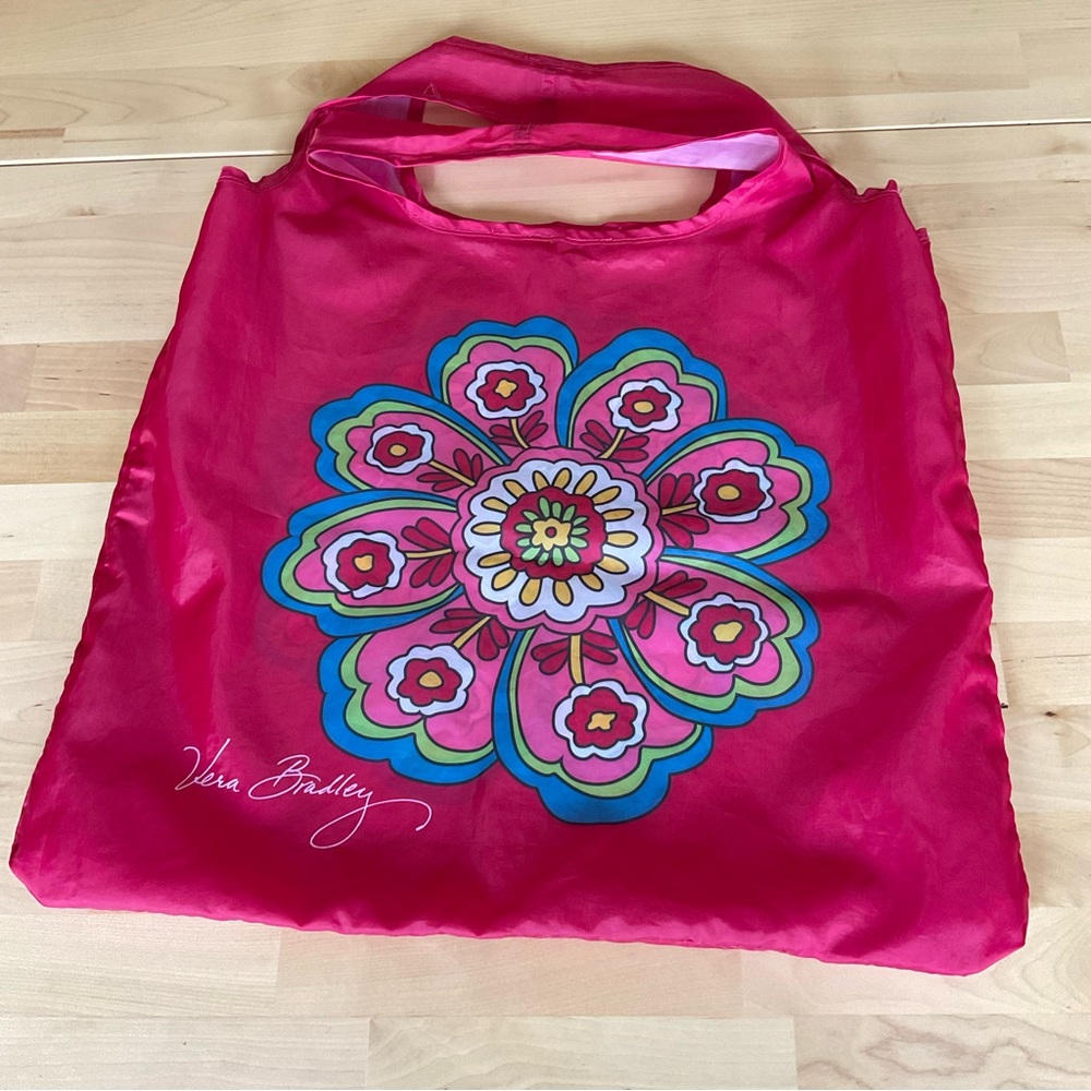 Vera Bradley Nylon Shopping Tote Bag, pink w/ flower design, EUC